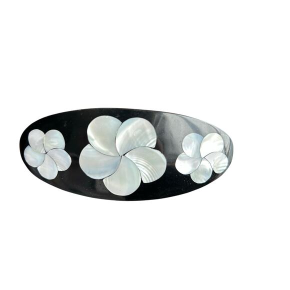 3 vintage barrette unique mother of pearl embedded hibiscus flower fish main image 4